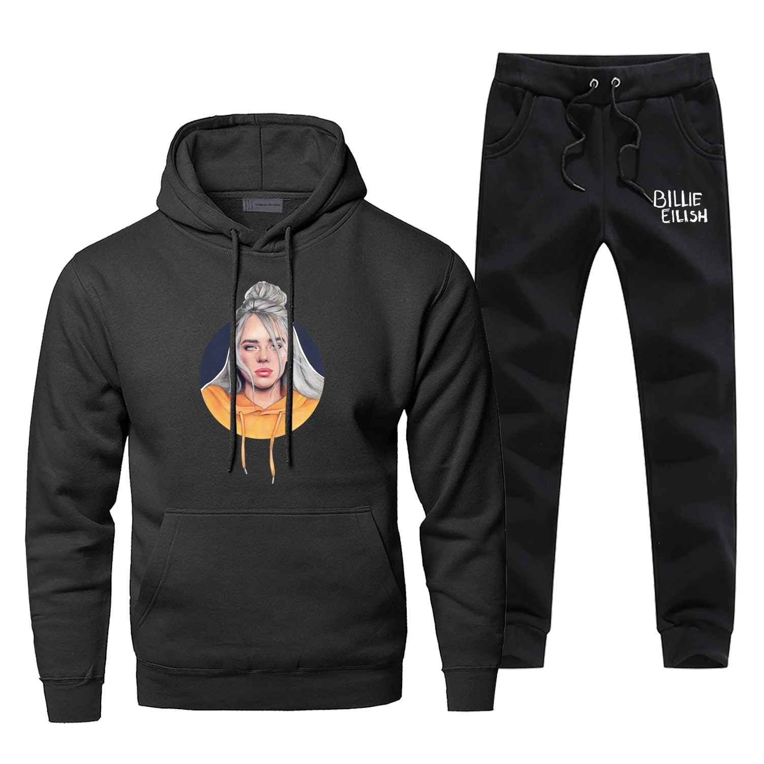Billie Eilish, толстовки, штаны, набор, мужские модные комплекты, костюм Bad Guy Kpop, толстовка, спортивные штаны, спортивная одежда, осень, 2 шт., Панк Спортивный костюм