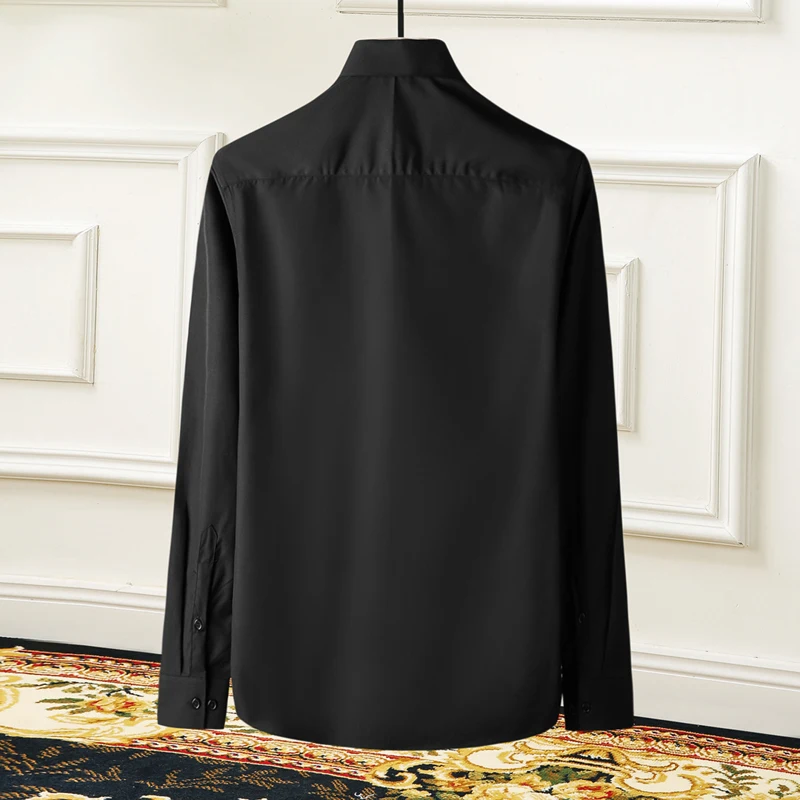 Brand quality Cotton Shirt men Elegant Embroidery Long sleeve Slim Chemise homme Solid color Casual business shirts for men