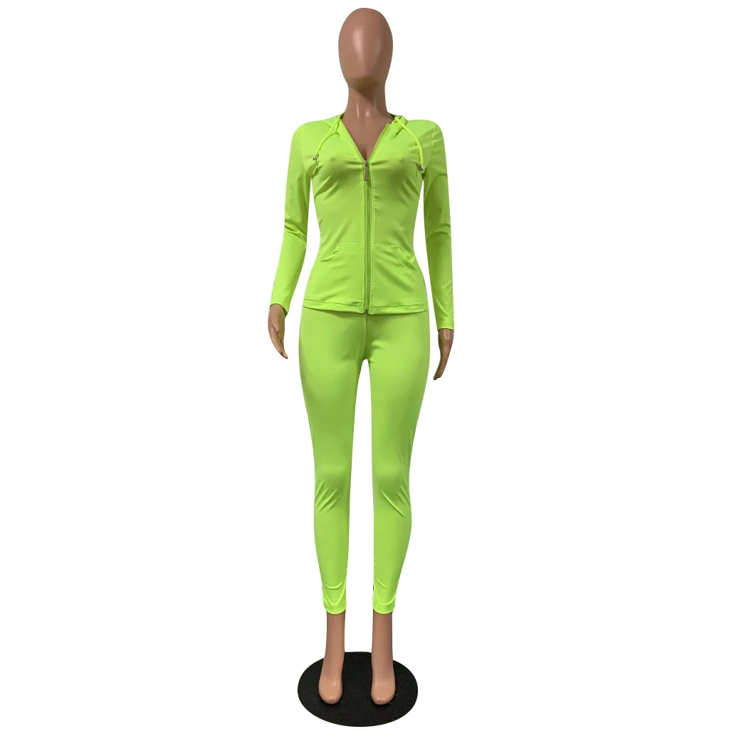 Two Piece Set Tracksuit Women Festival Clothing Fall Winter Top+Pant Sweat Suits Neon 2 Piece Outfits Matching Sets - Цвет: green