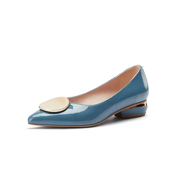 

Genuine leather low square heeled shoes woman elegant women dress shoes poined toe office ladies shoes size 41 42 43 44