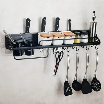 

Wall-Mount Spice Racks Aluminum Kitchen Organizer Storage Shelves Utensil Spoon Hanger Hook Kitchen Gadgets Accessories Supplies
