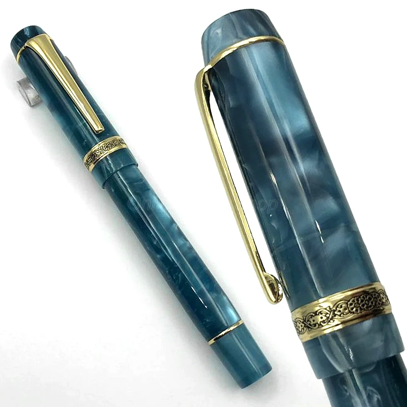 Kaigelu 316 Vintage Marble Celluloid Fountain Pen 22KGP Medium Nib Dark Blue Phantom Pattern For Writing Tool With Gift Box ultra compact microphone 48v phantom power supply with xlr input