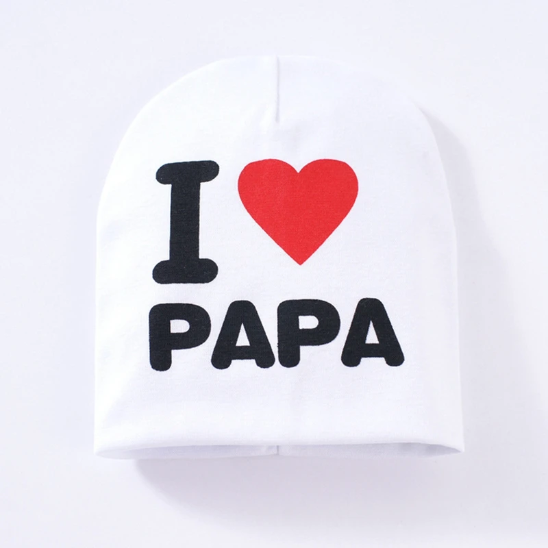 Весенне-осенняя вязаная теплая хлопковая Шапка-бини для малышей, для маленьких мальчиков и девочек, с принтом «I LOVE PAPA MAMA», детские шапки
