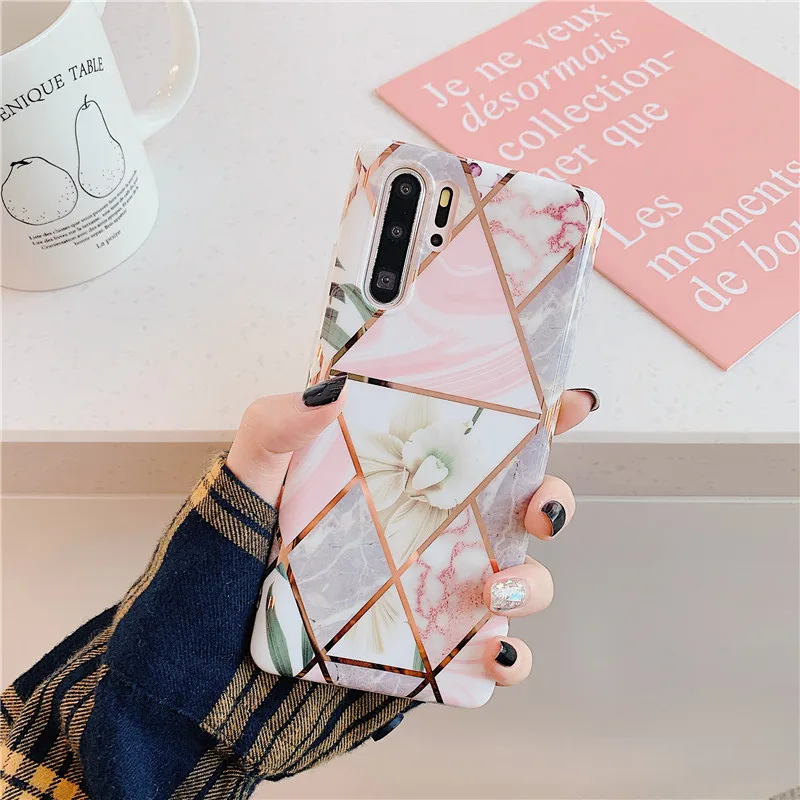 FLYKYLIN чехол с гальваническим геометрическим мраморным цветком для Huawei P30 P40 Lite P20 Pro
