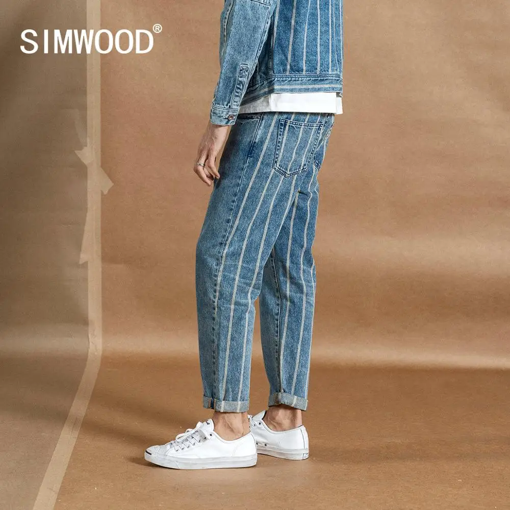 SIMWOOD 2020 spring New Ankle-length Jeans Men Fashion Hip Hop Back Striped Fashion Streetwear Denim Plus Size Trousers 190384 SIMWOOD 2020 spring New Ankle-length Jeans Men Fashion Hip Hop Back Striped Fashion Streetwear Denim Plus Size Trousers 190384