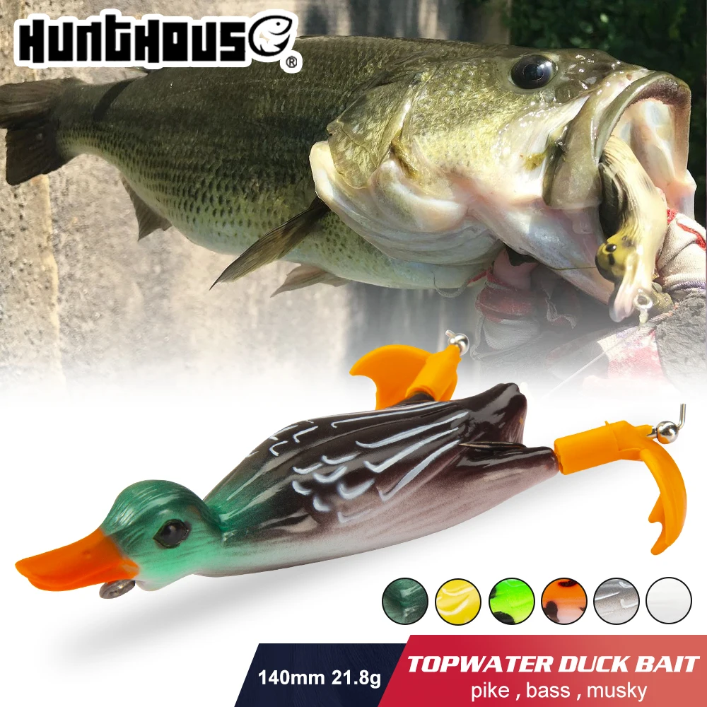 Hunthouse-señuelo de pesca con salpicaduras de pato, Lucio flotante pies, 140mm, señuelos blandos de agua cebo de silicona - Hilosyanzuelos