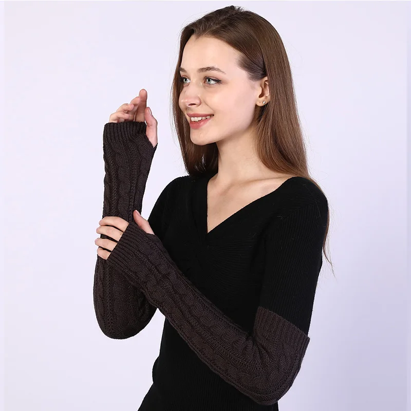 dark gray gloves Новые модные женские зимние перчатки без пальцев Весна Осень Вязаные Теплые взрослые вязаные длинные перчатки без пальцев розовые женские варежки - Цвет: dark gray gloves