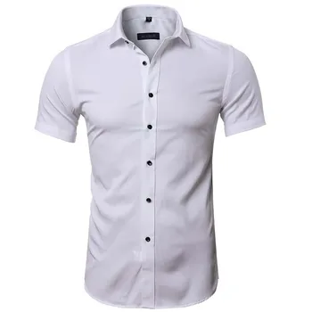 

The new men's short sleeve>summer wear shirts>big yards men's bamboo fiber no-iron Lapel fine plain cloth pure color