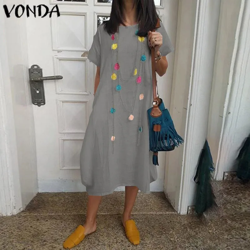 VONDA/летнее платье женские винтажные вечерние платья с принтом свободный пляжный сарафан богемное платье до середины икры Vestido Femme халат большого размера S-5XL