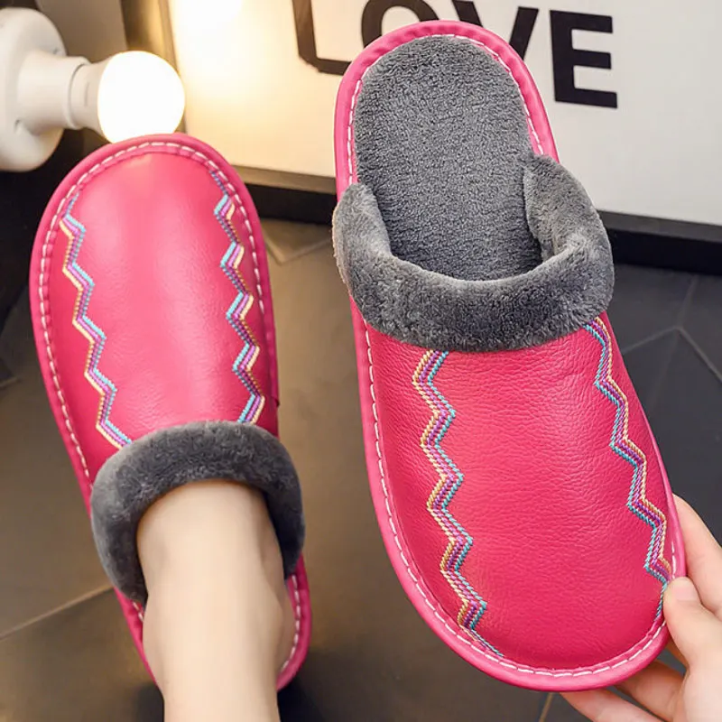 Women Slippers Luxury Brand Genuine Leather Home Unisex Fur Slides Winter Indoor