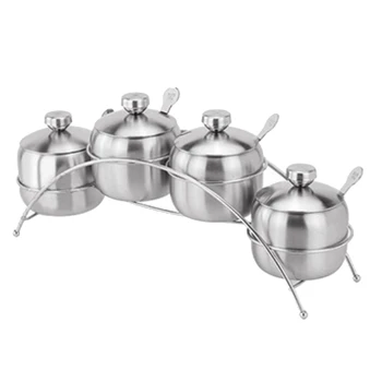 

1 Set Bridge Type Stainless Steel Seasoning Pot Spice Salt Sugar Pepper Jar with Cover Set,Widely Used Spice Jar
