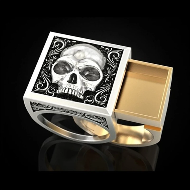 Vintage Skull Head Ring Set Punk Style Two-tone Metal Skeleton Casket Stacking Rings for Men Women Gothic Party Jewelry B4T354 | Украшения