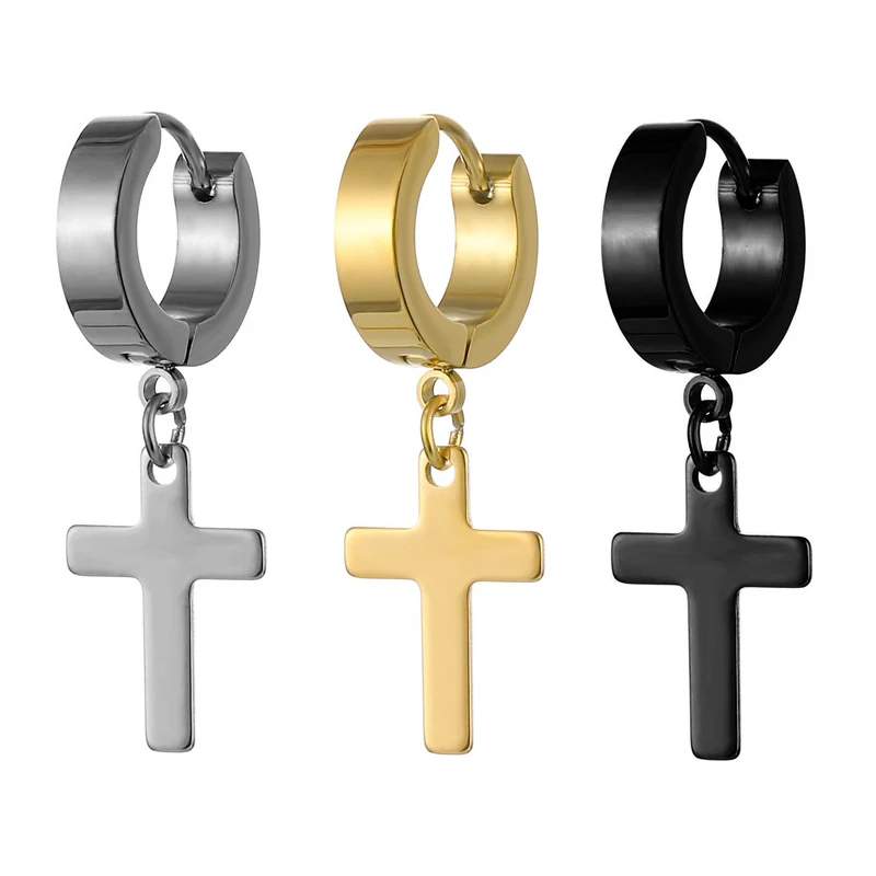 Punk Earrings Men Stainless Steel Dropping Cross Gothic Rock for Women