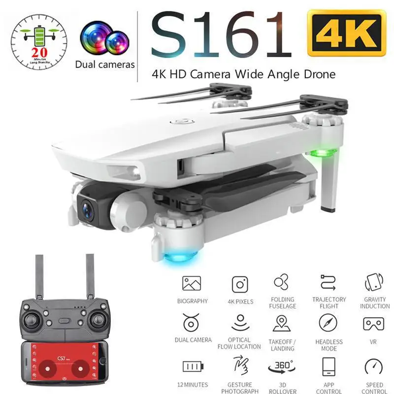S161 Дрон с разрешением 4k Hd двойной Камера Wi-Fi Fpv 2 4 ГГц Quadcopter Drone жест Управление
