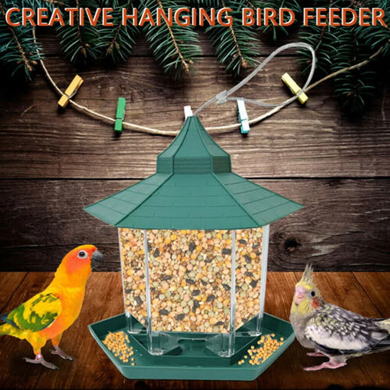 

Outdoor Waterproof Hanging Balcony Transparent Window Viewing Bird Feeders Home Hanging House Shape Bird Feeder