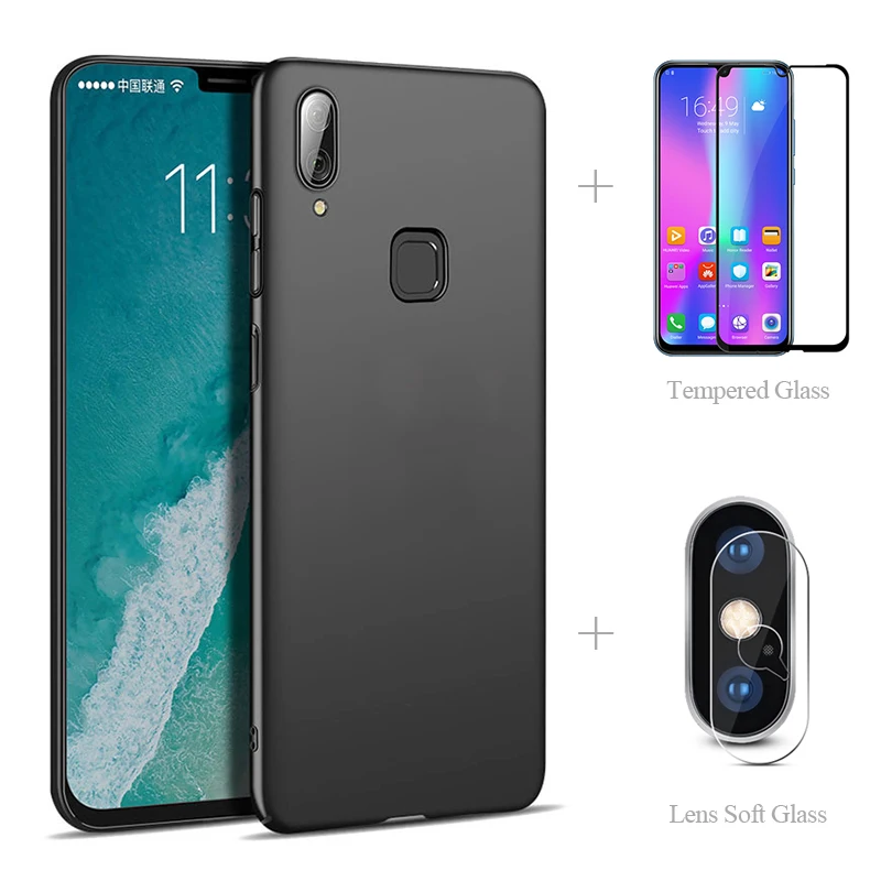 Матовый чехол накладка + закаленное стекло Защитная пленка для камеры Vivo V17 Neo S1 V15