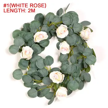 

200CM Rose Flower Vine For Home Wedding Decoration Fake leaf Eucalyptus DIY Hanging Garland Artificial Flowers Photo Props