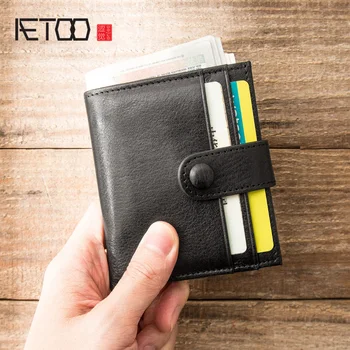 

AETOO Leather men's slim little wallet, head soft cowhide mini card bag, zero wallet