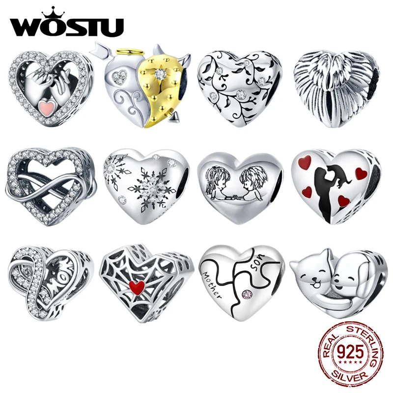 WOSTU 100% Authentic 925 Sterling Silver Heart Shape Charm Mom Beads Fit Original Bracelet Pendant DIY Jewelry Charms Gift|beads fit|authentic 925 sterling silverbracelet diy - AliExpress