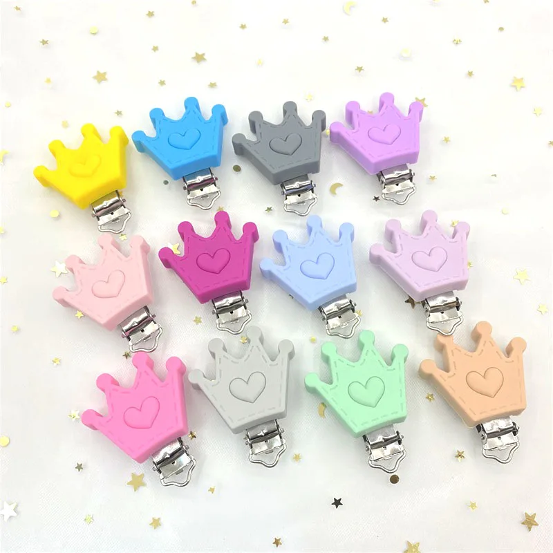Pacifier Clip 3Pcs Silicone Crown Pacifier Clips Food Grade Silicone DIY Baby Teether Necklace Bead Soother Chew Toy Dummy Clips