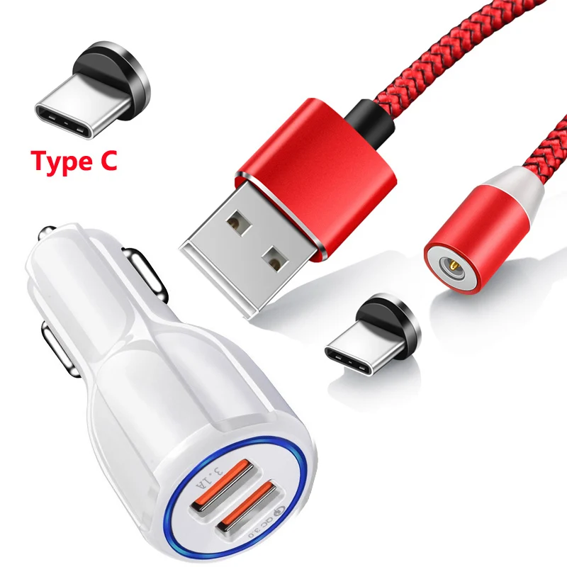 Магнитный кабель типа C QC 3 0 USB быстрое автомобильное зарядное устройство для Huawei