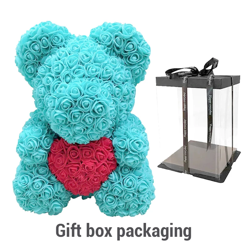 Tiffany Blue withBox Дропшиппинг 40 см красный плюшевый мишка розы искусственный Рождественский подарок коробка для женщин подарок на день Святого Валентина плюшевый медведь - Цвет: Tiffany Blue withBox