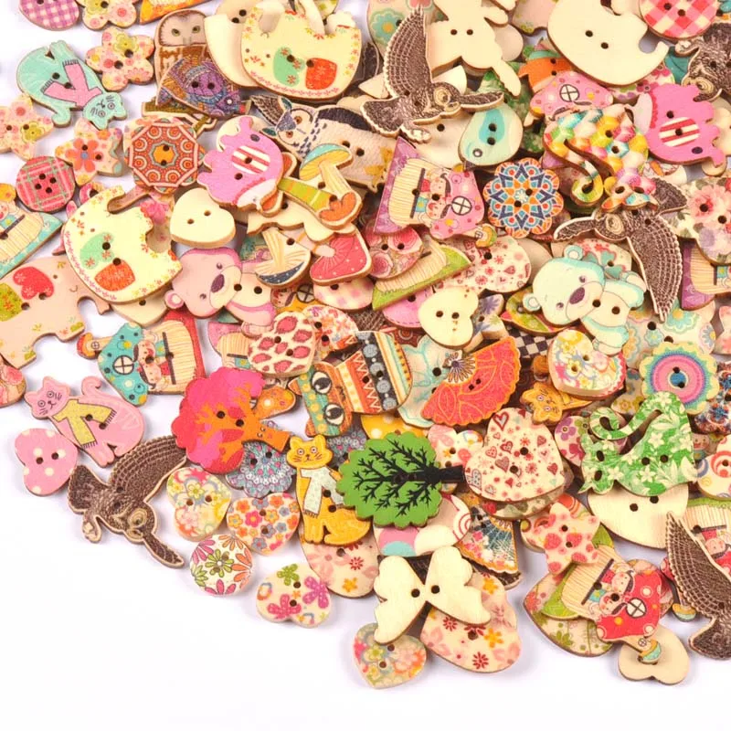 공예품용 혼합 그림 레트로 나무 단추, 스크랩북 바느질 의류, DIY 어린이 의류 용품, 25 개