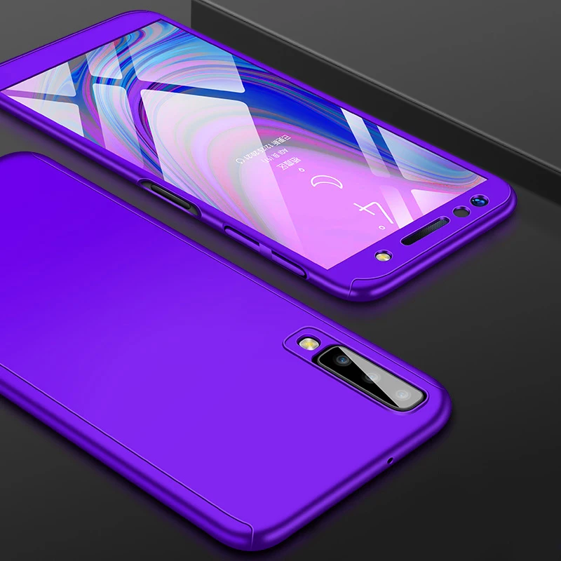 360 градусов чехол для телефона чехол s для samsung Galaxy A10 A20 A30 A40 A50 A60 A70 чехол на весь экран для Galaxy A3 A5 A7 A6 A8 плюс - Цвет: Фиолетовый