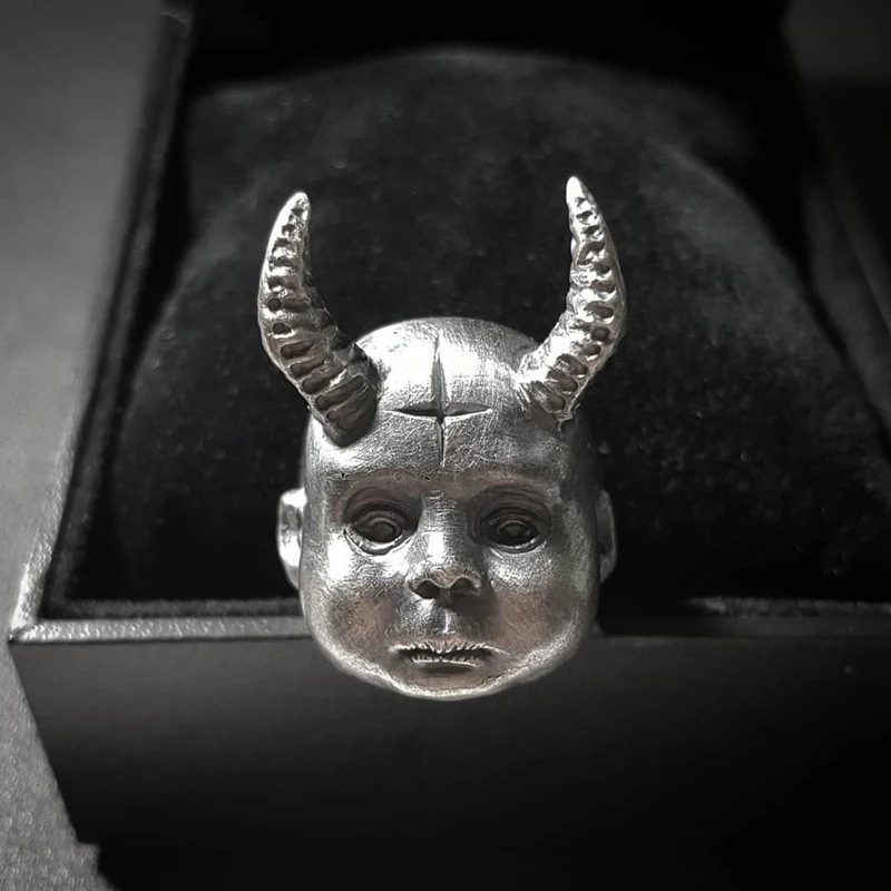 Cool Mens 316L Stainless Steel Ring Horned Demon Baby Pagan Cross Satanic Devil Punk Biker Rings Women Men Jewelry | Украшения и