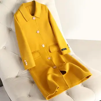 

autumn and winter new fashion double-sided cashmere coat women straight long turn down collar loose woolen coat