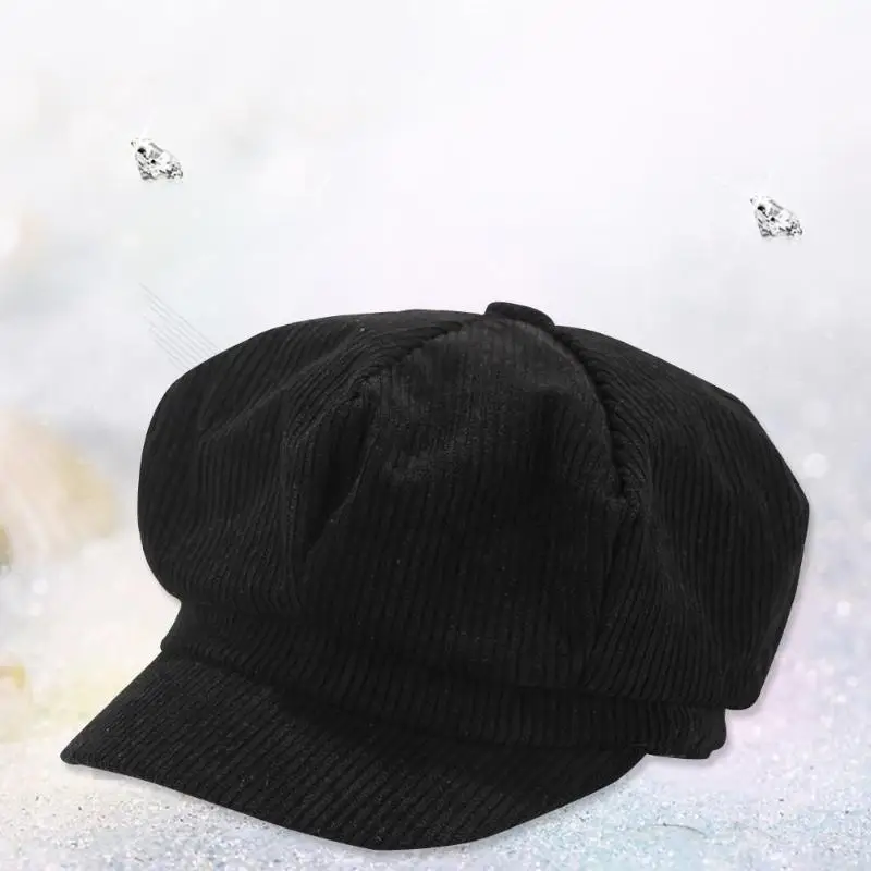 Korean Corduroy Octagonal Hats Autumn Winter Women Solid Retro Painter Caps