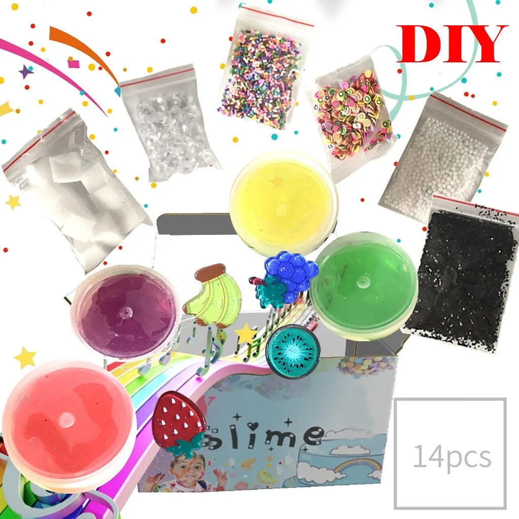 New Children DIY Crystal Jelly Cube Shape Slime Mud Stress Relief Clay Plasticine Gum Polymer Clay Antistress #C