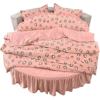 

Customized Size Thickened Winter Coral Velvet Round Bed 4 Pcs Fitted Sheet Warm Simple Dot Bedding Pink Leopard Print