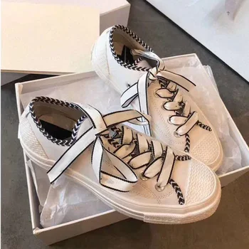 

White Canvas Shoes Woman Flat Platform Shoes Comfortable Sneakers Women Round Toe zapatillas mujer Casual Lace-up Ladies Shoes