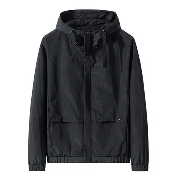

Autumn New Men's Solid Color Hooded Jackets Casual Windproof Outdoor Sports Zipper Tops Coat Spring Hoodies Plus Size M-8XL