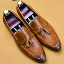 2019 Handmade Italy Designer Vintage Men's Oxford Shoes Genuine Leather Wedding Party Formal tassel Male Dress Shoes 2019 Handmade Italy Designer Vintage Men's Oxford Shoes Genuine Leather Wedding Party Formal tassel Male Dress Shoes