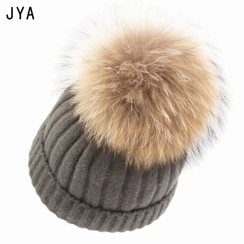 Высококачественные вязаные шерстяные шапочки с натуральным мехом, повседневные шапочки Skullies, новые теплые зимние шапки для женщин, одноцветные