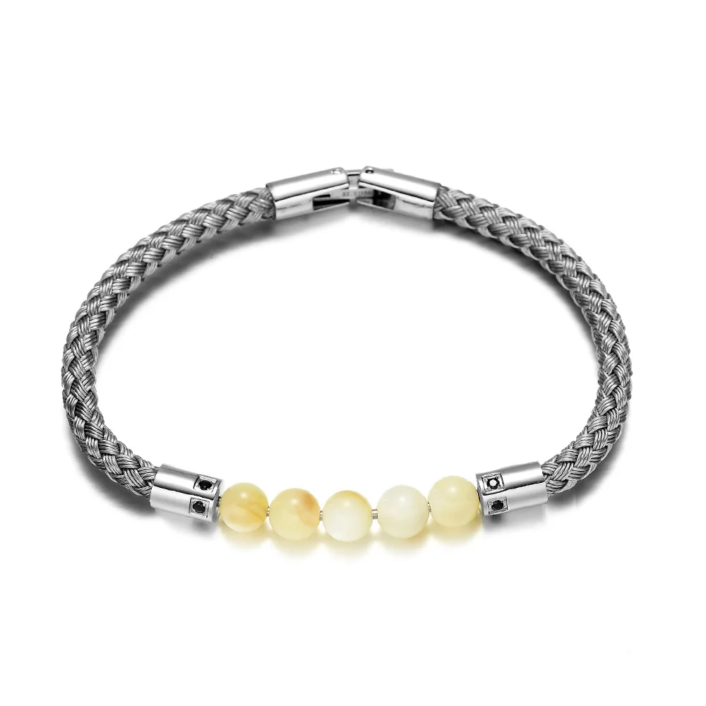 RUIMO Luxury Gold 316L Stainless Steel Wire and Detachable Natural Stone Bead Jewelry Men and Women Bracelet for DIY - Окраска металла: CS006 8