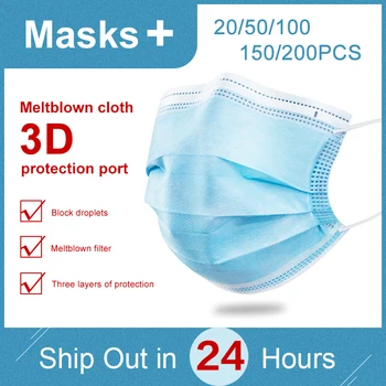 

20pcs Face Mouth Anti Dust Disposable Mask 3 Layers Filter Dustproof Earloop Protective Adult Masks Breathable Meltblown Masks