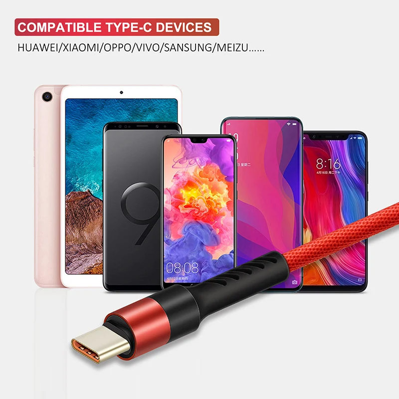 Cabletime Тип-c кабель Тип usb C Зарядное устройство мобильный нейлоновый кабель для быстрой 2.4A Тип кабель типа C для телефона зарядный кабель синхронизации для samsung S9 N237