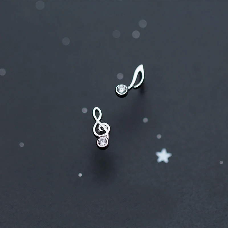 

MloveAcc Real 925 Sterling Silver Beating Music Note Stud Earrings Silver 925 Jewelry for Women Wedding Earrings