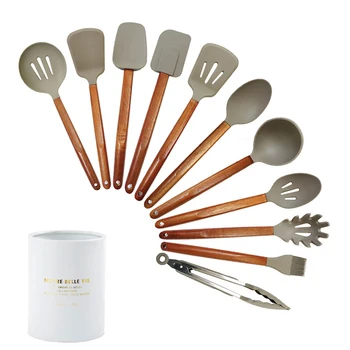 

6/9 / 12PCS Kitchen Silicone Cookware Set Acacia Wooden Handle Silicone Cookware Non-stick Spatula Kitchen Accessories