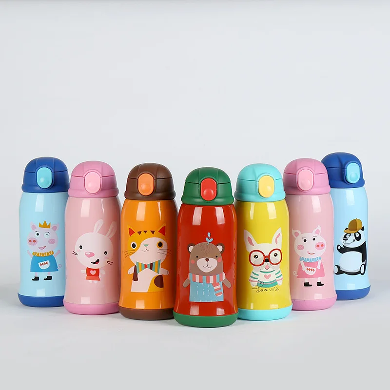 

Outing Children Insulated Cup Cartoon Cute Printed Portable Water Bottle Sports Outdoor Glass with Cup with Cup Set