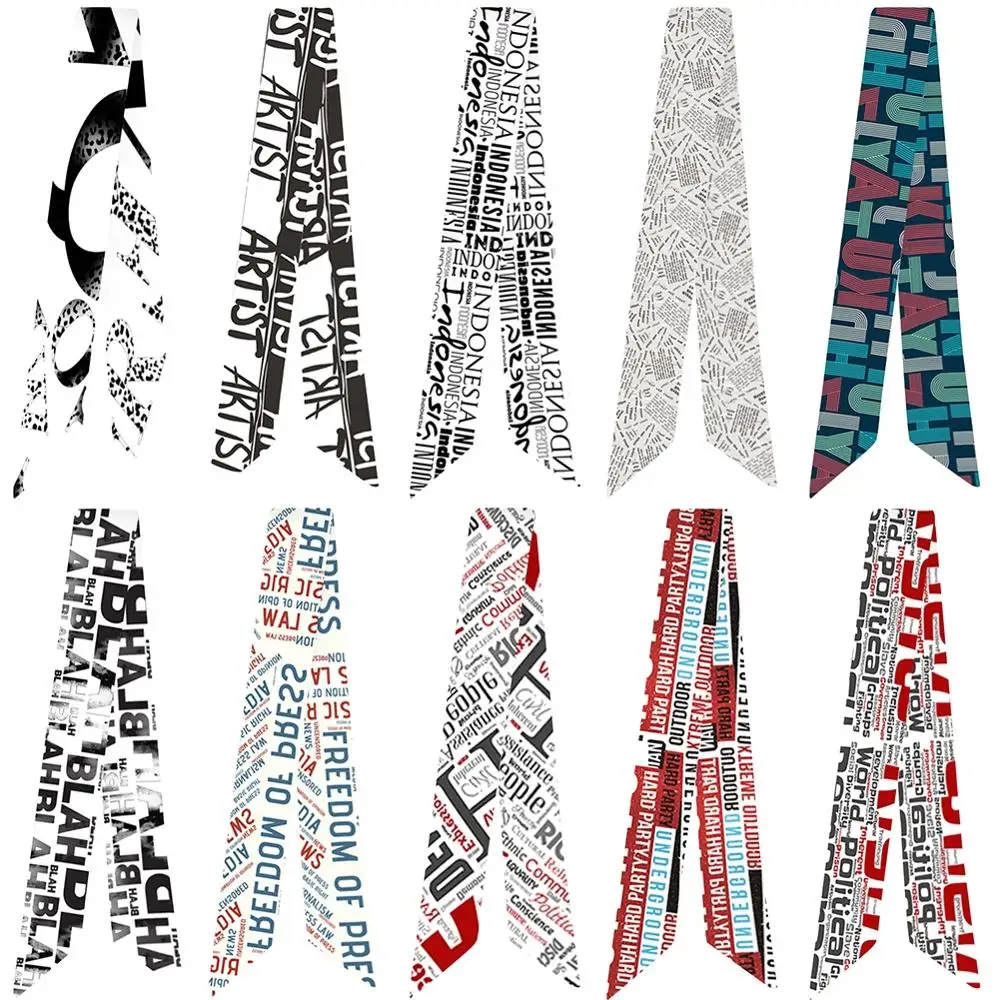 

2020 Women Fashion Literary letter pattern printing Variety bag handle tie wrap silk scarf small scarf
