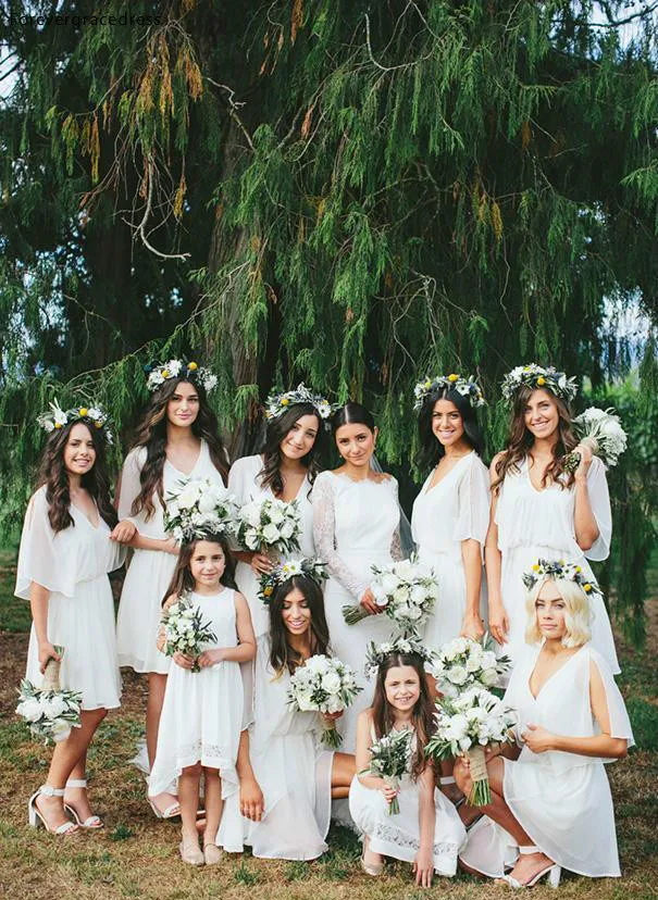 Hot Selling Cheap 2017 Summer Flow Chiffon Short Beach Bridesmaid Dresses Bat Sleeves Boho Wedding Party Dress Under 50  80 (4)