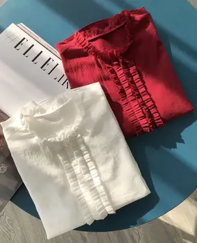 

Early Autumn Women 100% Cotton Blouse Shirt Loose Long Sleeve Elegant Lady Tops New