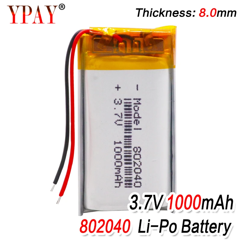 

1/2/4x 3.7v Rechargeable 802040 Li Ion Polymer Lithium Batteries Pcb Charge Protected Lipo Li-polymer 1000mAh Replacement Cell