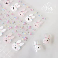 1PCS 1Pcs Cartoon Rabbit Nail Sticker Cartoon Summer Painted Rabbit Adhesive Three-dimensional Jewelry Rabbit Frog Nail Art Stic