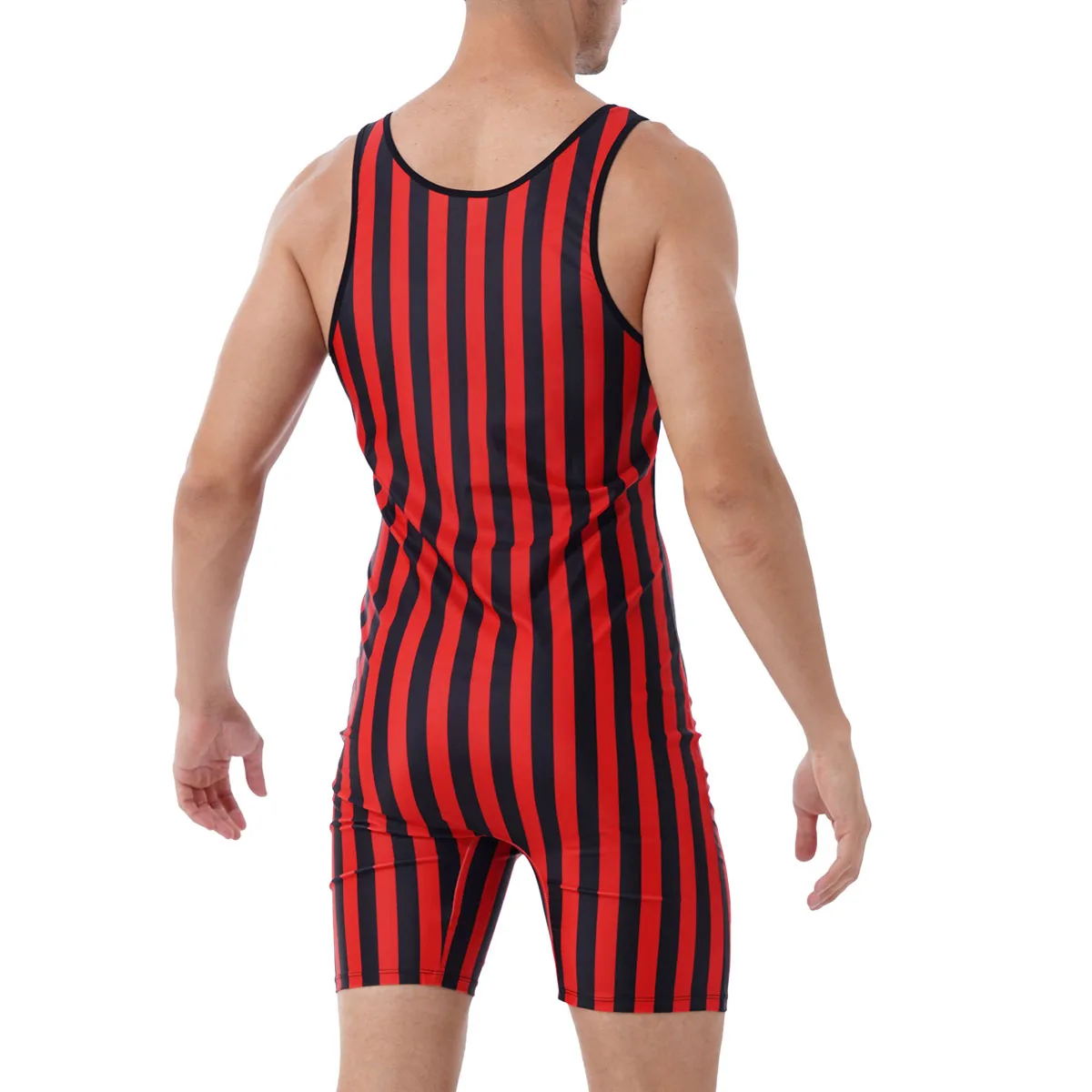 Mens Striped Wrestling Singlet Bodysuit High Elastic One-piece Weight Lifting Stretchy Leotard Athletic Fitness Shorty Jumpsuit