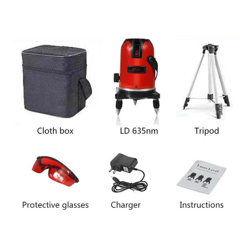 RED cloth box tripod PRACMANU 5 линий 6 точек лазерный уровень автоматический самонивелирующийся 360 вертикальный и горизонтальный наклон градусов поворотный LD 635nm открытый режим - Цвет: RED cloth box tripod